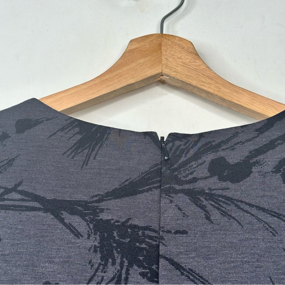 Marina Womans Size 14 Gray Black Floral Printed Dress Sleeveless Rusched Bow - Picture 6 of 9